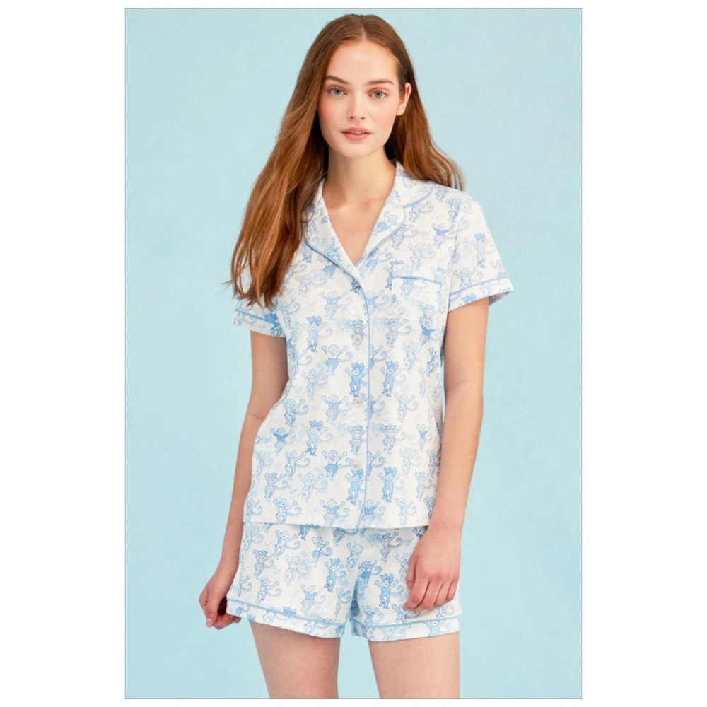 Roller Rabbit X LoveShackFancy Blue Pastiche De Monkey Polo Pajamas NWT
